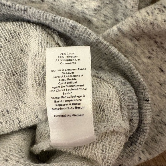 Talbots Gray Terry Sweater with Yellow 'MERCI' Women’s Size Medium Petite Preppy - Picture 4 of 8